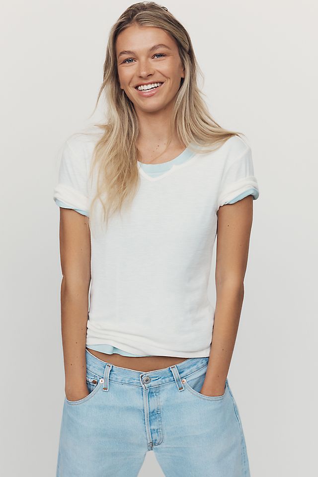 Pilcro Sable Women's Cotton Modal Notched Collar Tee 57.2cm