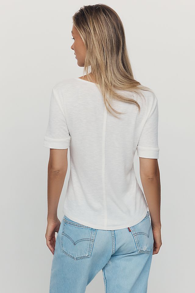 Pilcro Sable Women's Cotton Modal Notched Collar Tee 57.2cm