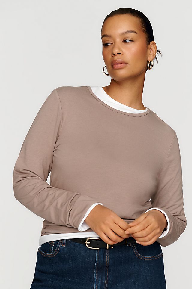 By Anthropologie Evan Women's Cotton Modal Long Sleeve Tee 50.8cm